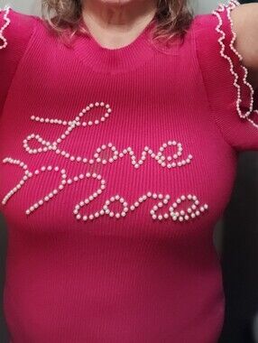 Hot Pink Pearl Embellished Knit Top XL - VERY COMFY- NON ITCHY